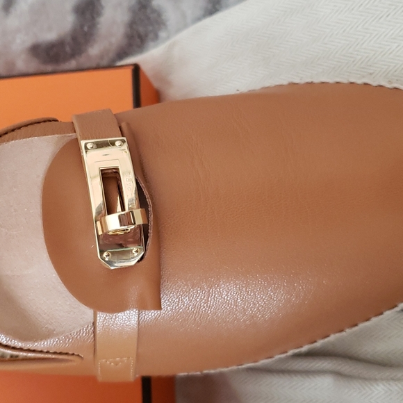 Hermes Espadrille Mule Brown Natural Goatskin Kelly Buckle size 40EU or 10US - Picture 5 of 17